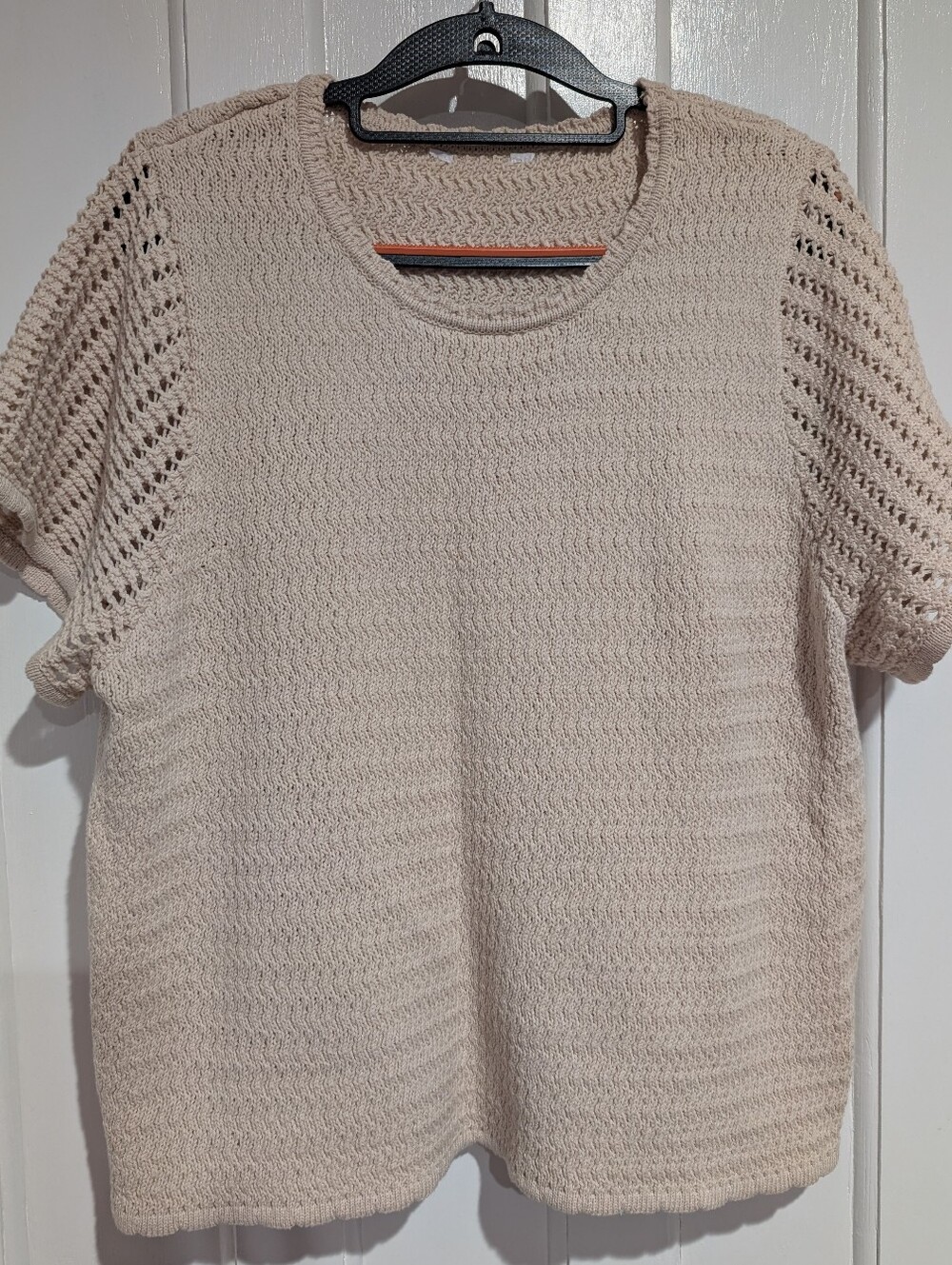 Beige Crochet Knit Short Sleeve Top